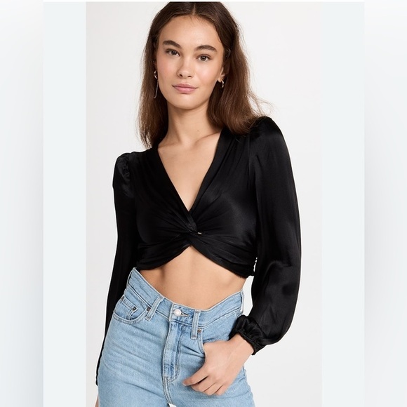 ASTR The Label Nix Long Sleeve Top Satin Knot Tie Crop Top Medium Chic Party NYE - Picture 1 of 12